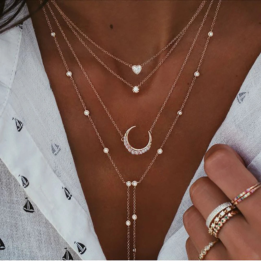 Star and Moon Layered Necklace
