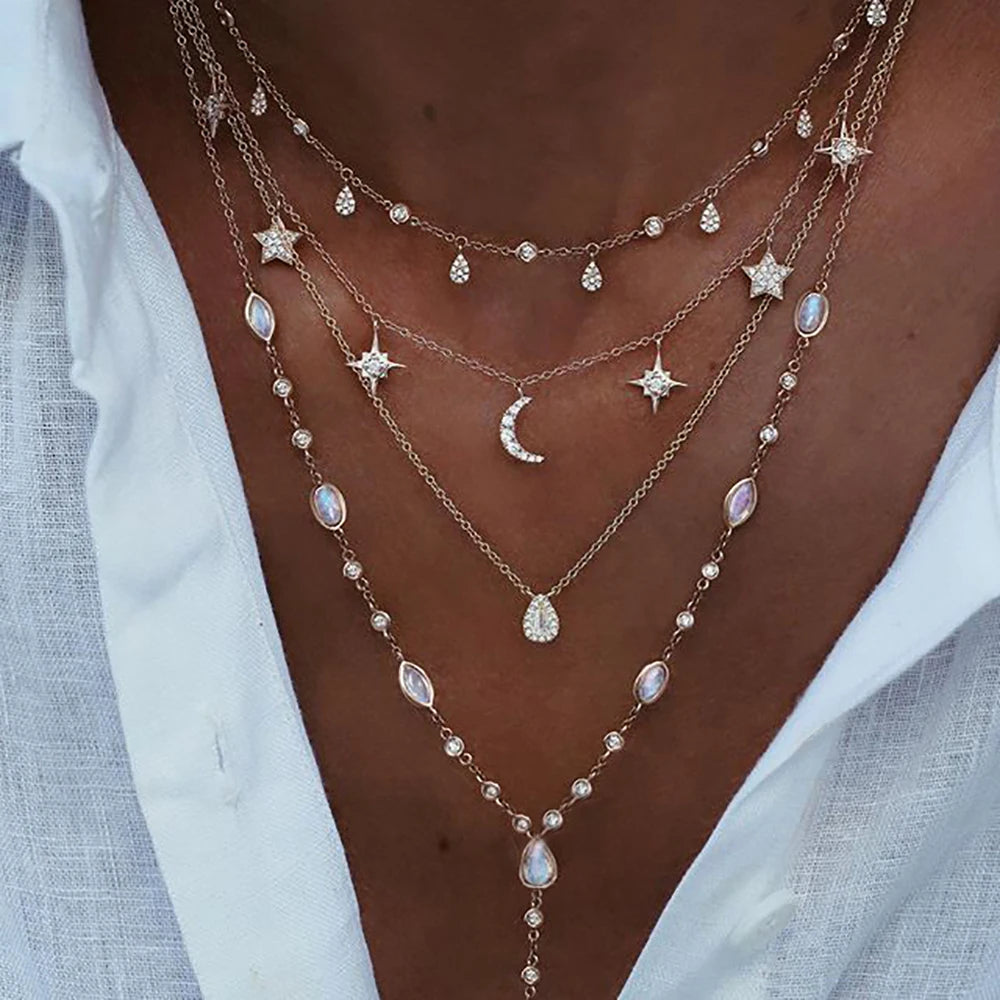 Star and Moon Layered Necklace