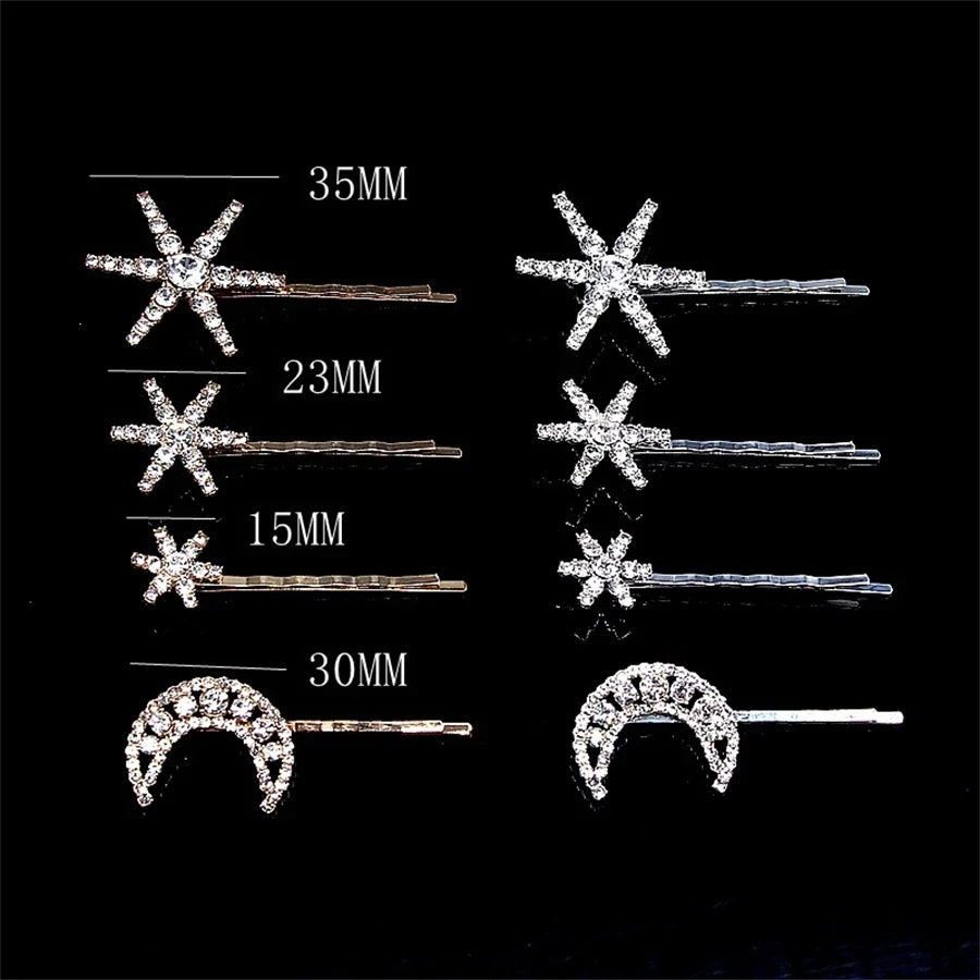 Rhinestone Star & Moon Hair Clip Set