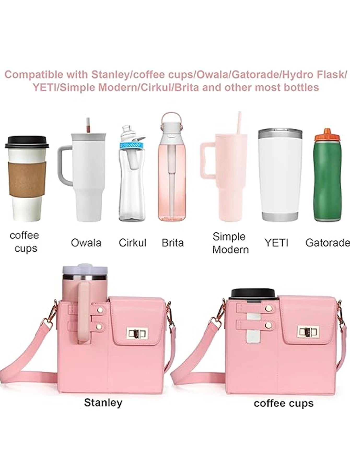 Stylish Shoulder, or Crossbody Purse/ Bag with Sports Water Bottle Holder, Tumbler Purse, Fits Most Large Insulated Tumblers and Bottles
