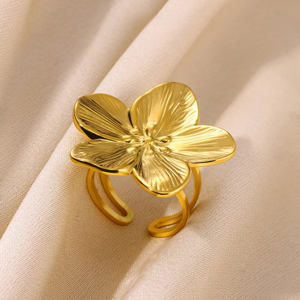 Gold Sun Starfish Open Flower Ring