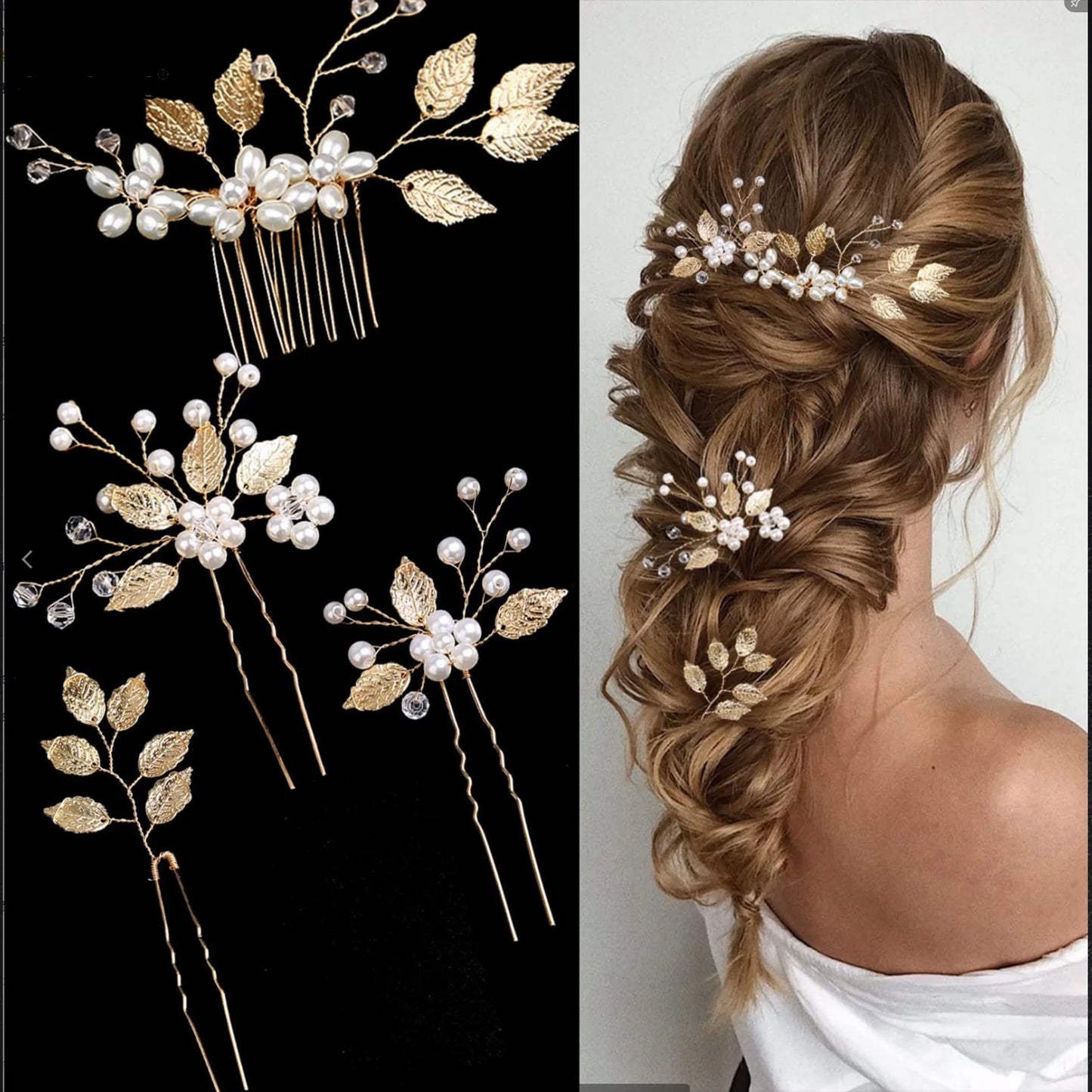 Elegant Pearl Leaf Bridal Hair Comb Set