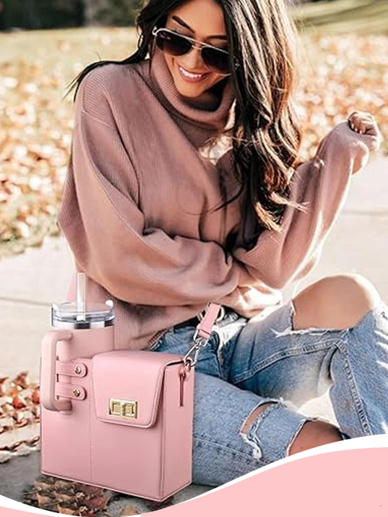 Stylish Shoulder, or Crossbody Purse/ Bag with Sports Water Bottle Holder, Tumbler Purse, Fits Most Large Insulated Tumblers and Bottles