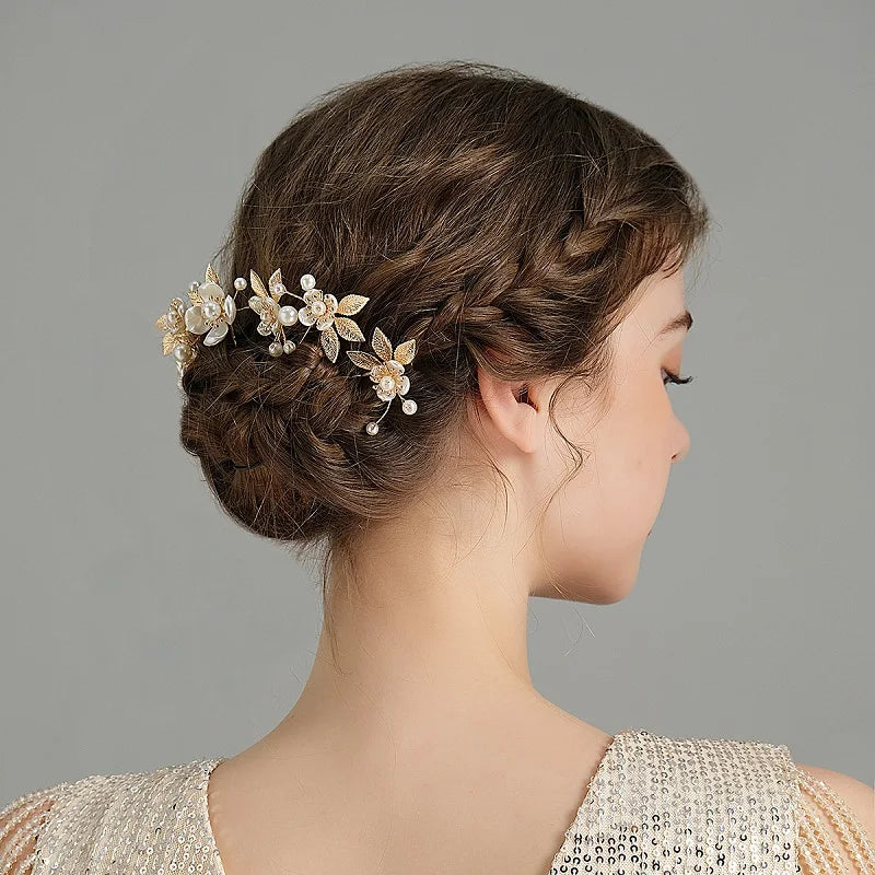 Elegant Pearl Leaf Bridal Hair Comb Set