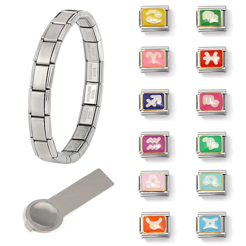 Zodiac Bead Charm Bracelet - Stainless Steel