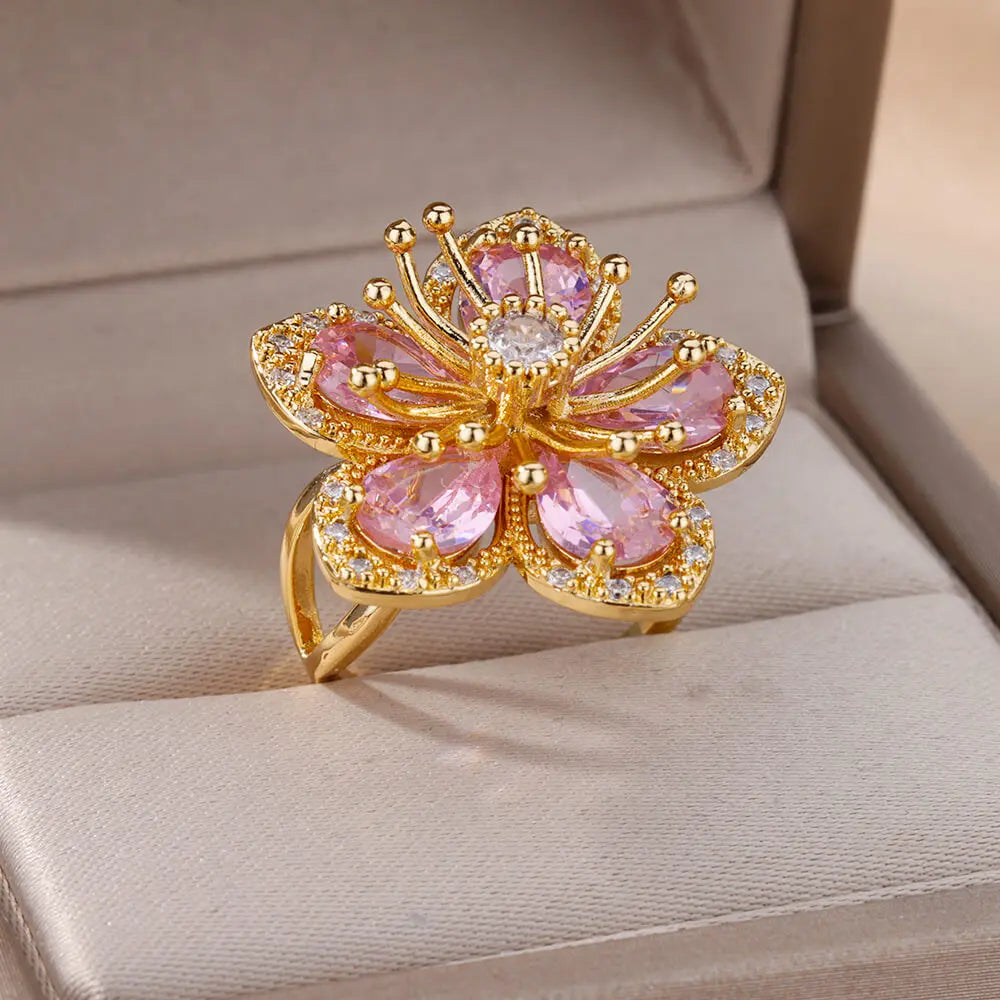 Elegant Pink Floral Ring