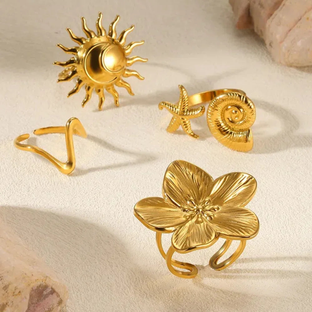 Gold Sun Starfish Open Flower Ring