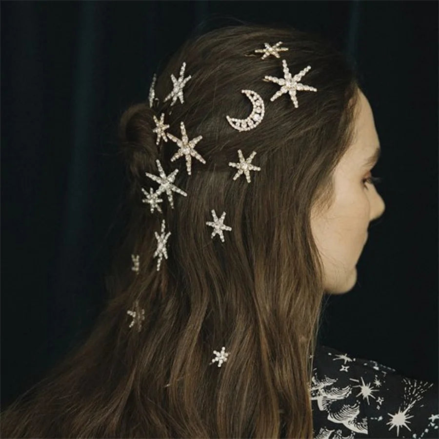 Rhinestone Star & Moon Hair Clip Set
