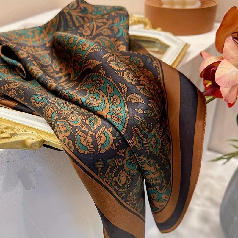 Elegant Floral and Paisley Scarf: Luxurious Satin Wrap