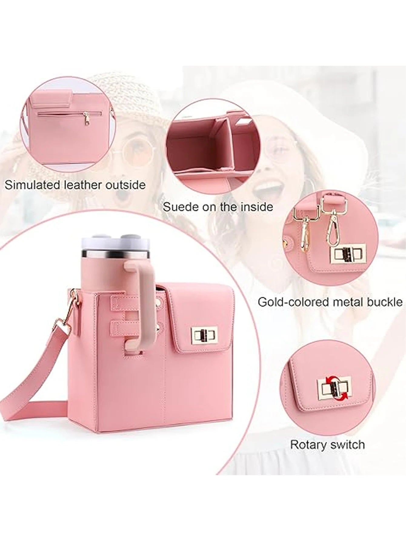 Stylish Shoulder, or Crossbody Purse/ Bag with Sports Water Bottle Holder, Tumbler Purse, Fits Most Large Insulated Tumblers and Bottles
