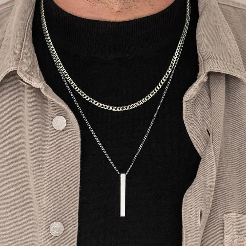 3D Bar Pendant Necklace Set