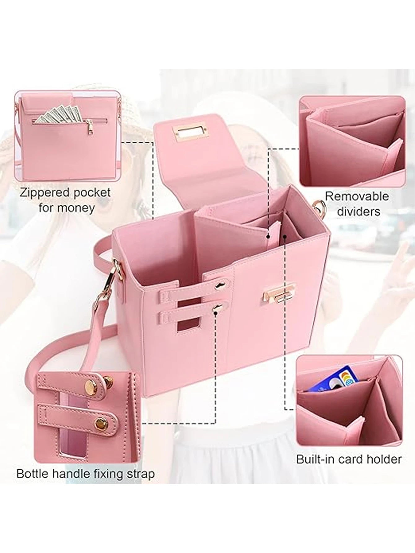 Stylish Shoulder, or Crossbody Purse/ Bag with Sports Water Bottle Holder, Tumbler Purse, Fits Most Large Insulated Tumblers and Bottles