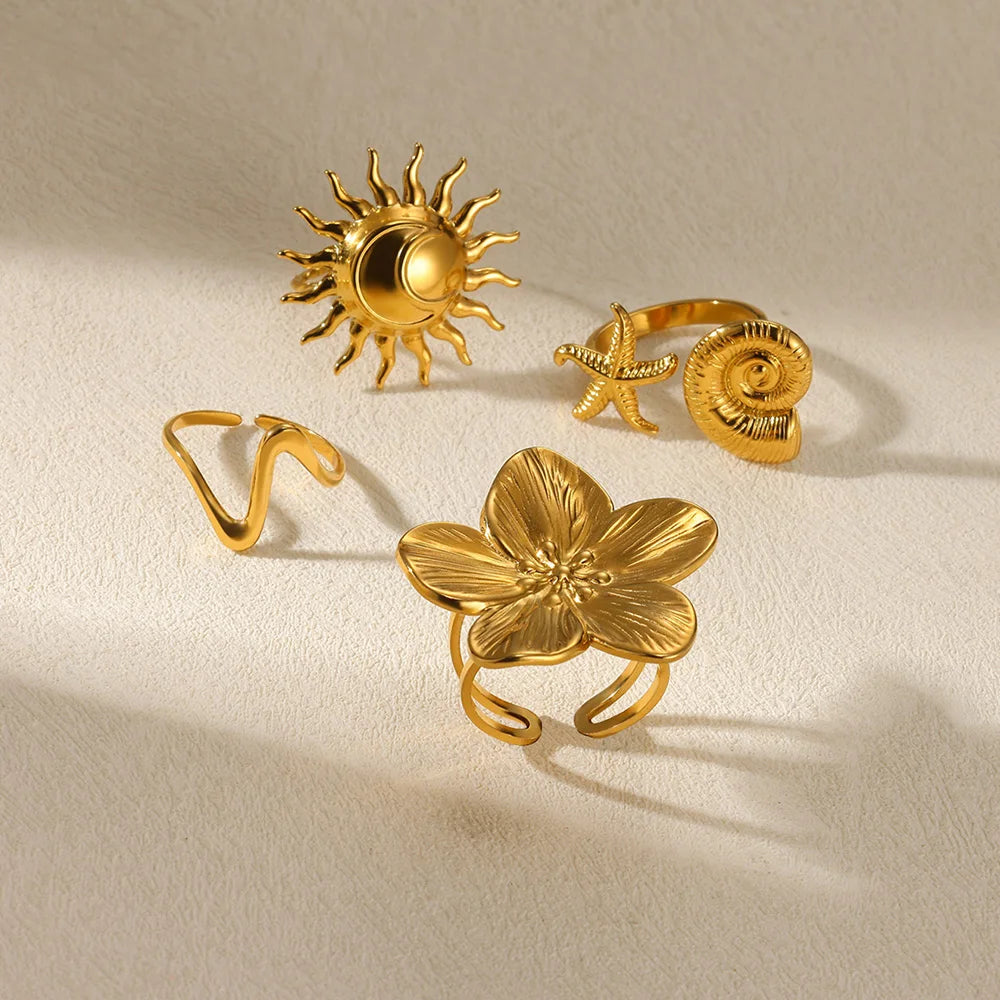 Gold Sun Starfish Open Flower Ring