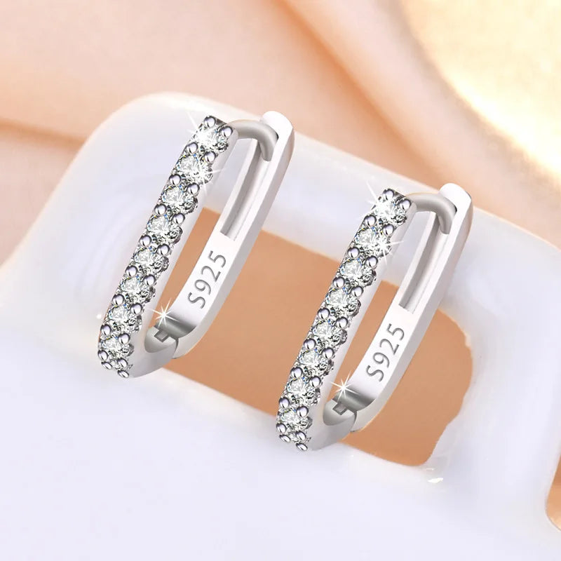 Shimmering Circles: Sterling Silver Crystal Hoop Earrings