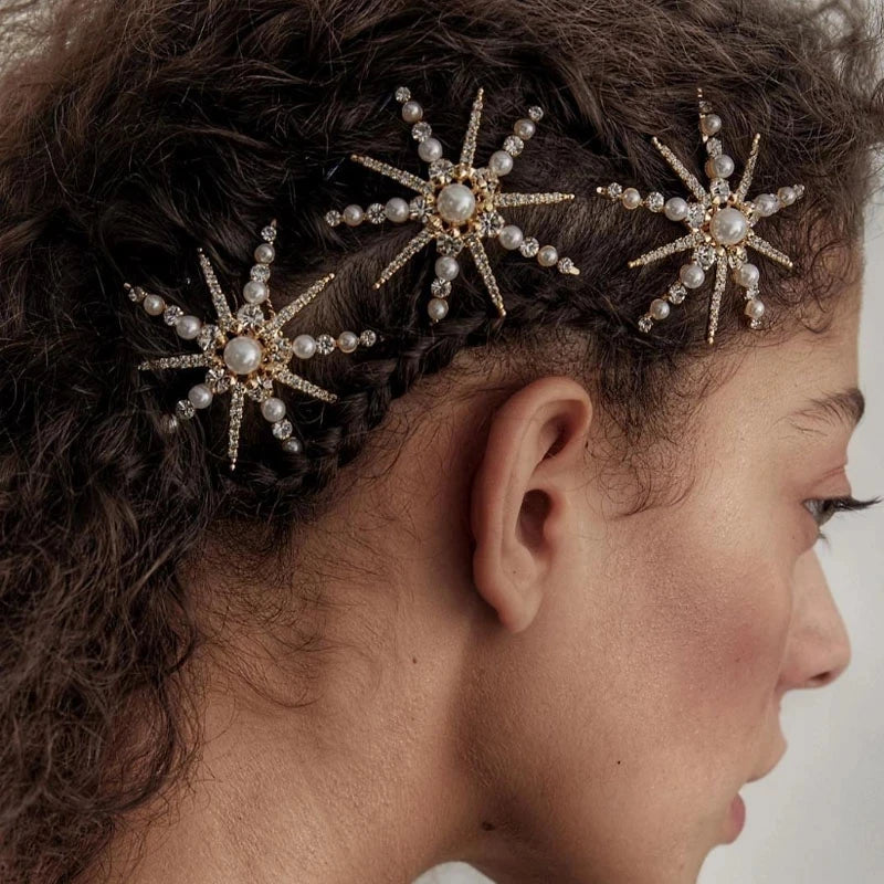 Rhinestone Star & Moon Hair Clip Set